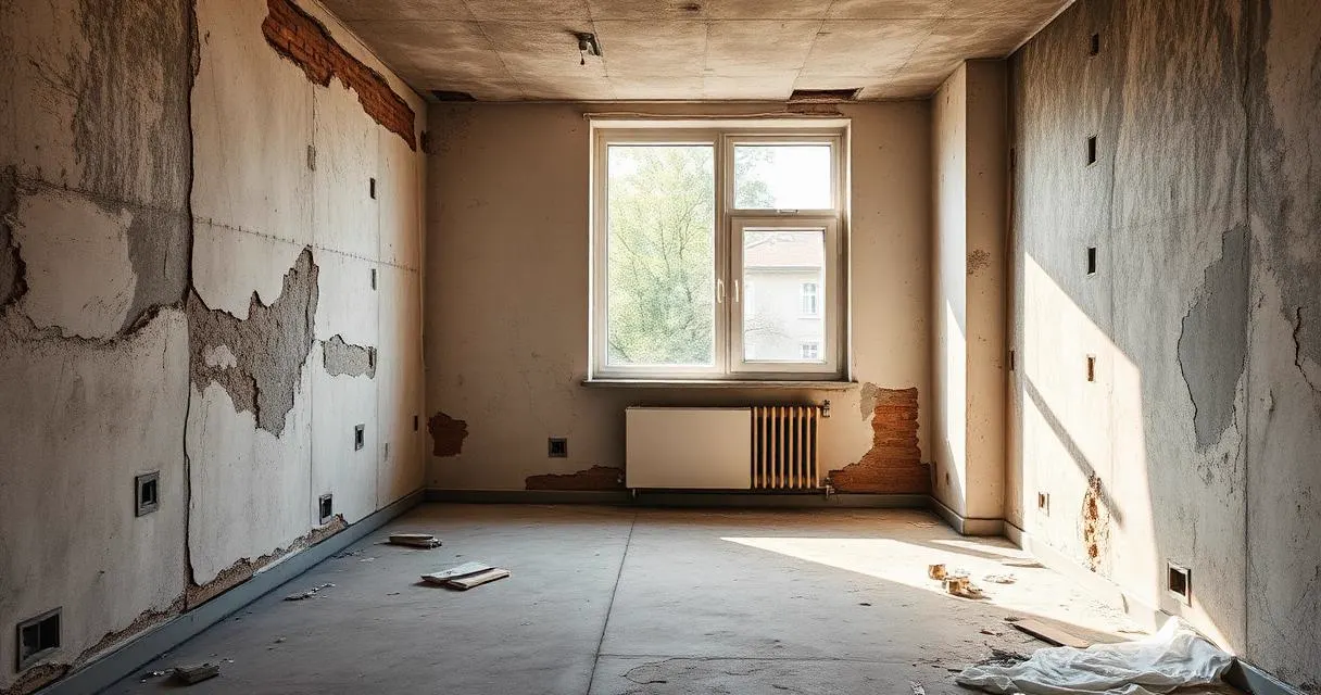 Entkernte Wohnung in Nürnberg mit freigelegten Wänden vor der Sanierung