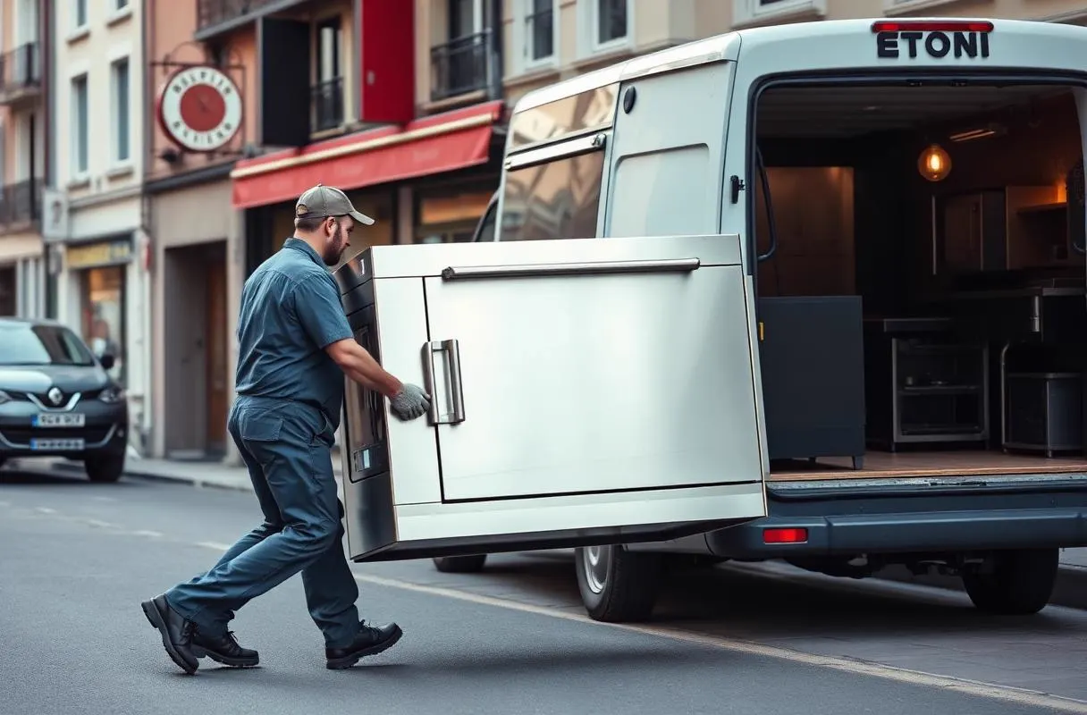 Team von LV Transporte demontiert Gastronomietechnik bei einer Restaurantauflösung in Nürnberg