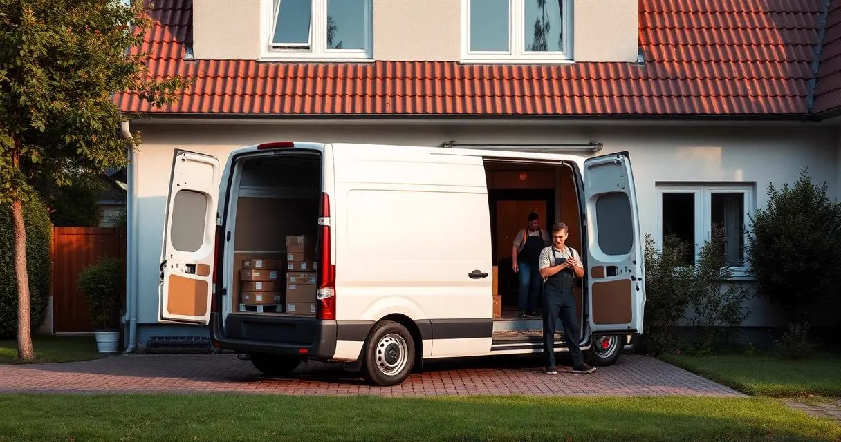 Einfamilienhaus in Nürnberg vor der kompletten Hausräumung mit Transporter davor