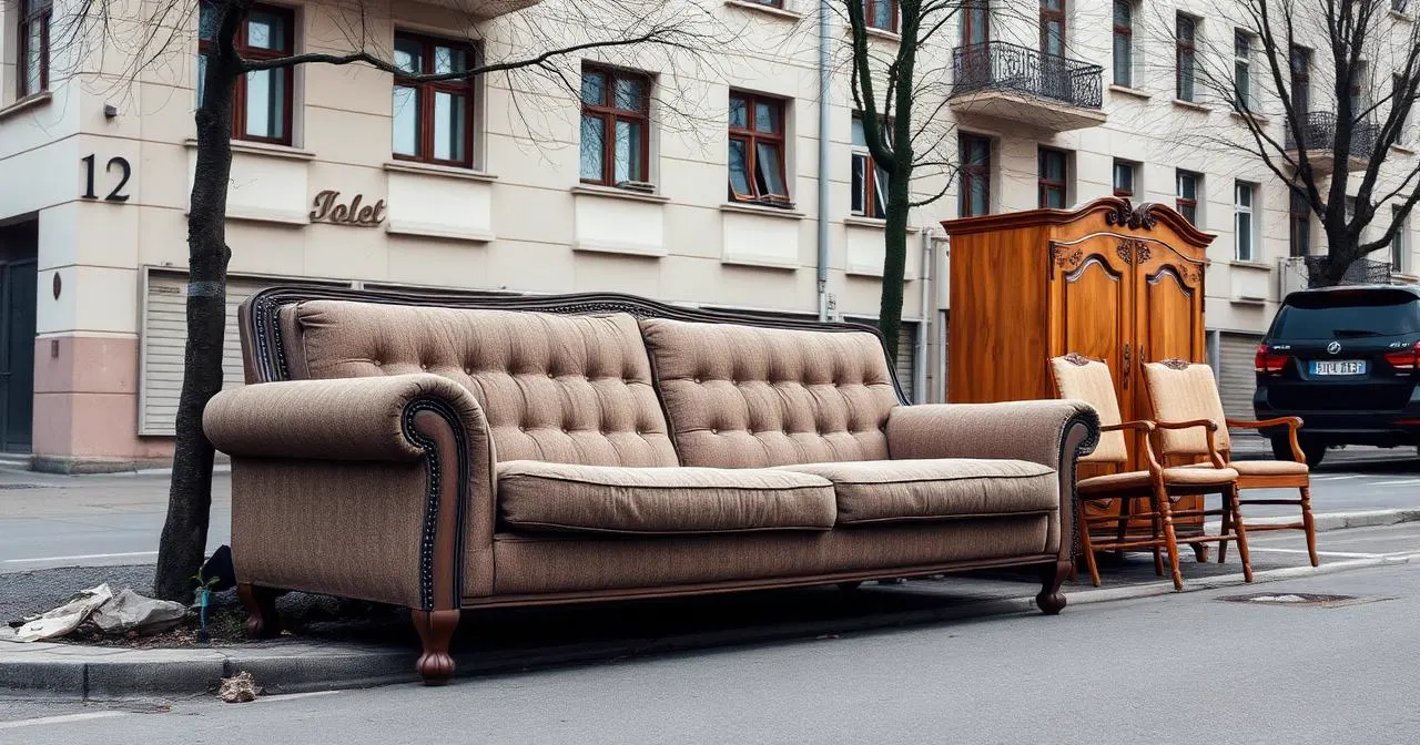 Alte Möbel in Nürnberg zur Entsorgung bereitgestellt – Sofa, Schrank und Stühle