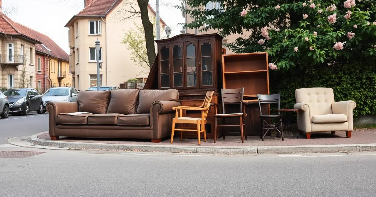 Sperrmüll am Straßenrand in Nürnberg zur Abholung bereitgestellt